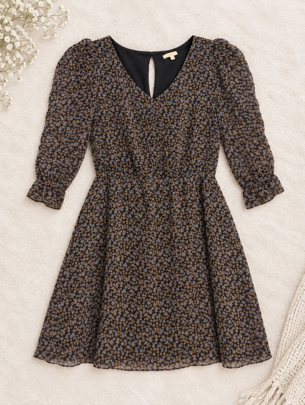 Eliot Floral Silk Dress Black Brown Blue Size 10